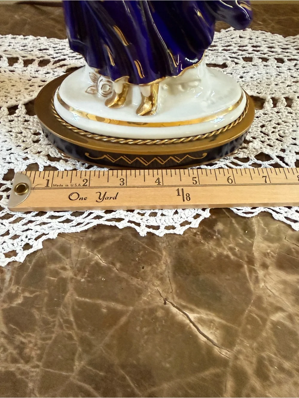 Vintage Art Deco Porcelain Dancing Lady Lamp in Deep Blue and Gold